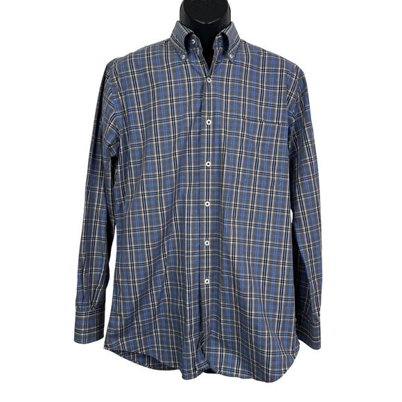 Peter Millar Button Down Shirt Long Sleeve Plaid Check Cotton Mens M - Picture 1 of 7
